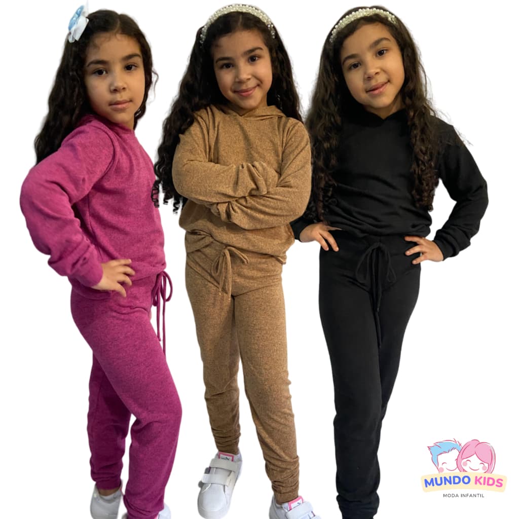 Conjunto de Inverno Infantil Juvenil Lanzinha Blusa e Calça femino Menina Conjuntinho de frio com Capuz Touca.