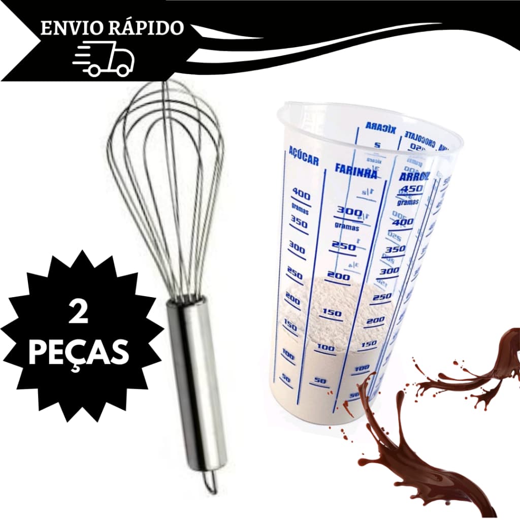 Copo Medidor Graduado Dosador De Medidas e 1 Batedor Fue Inox para Ovos