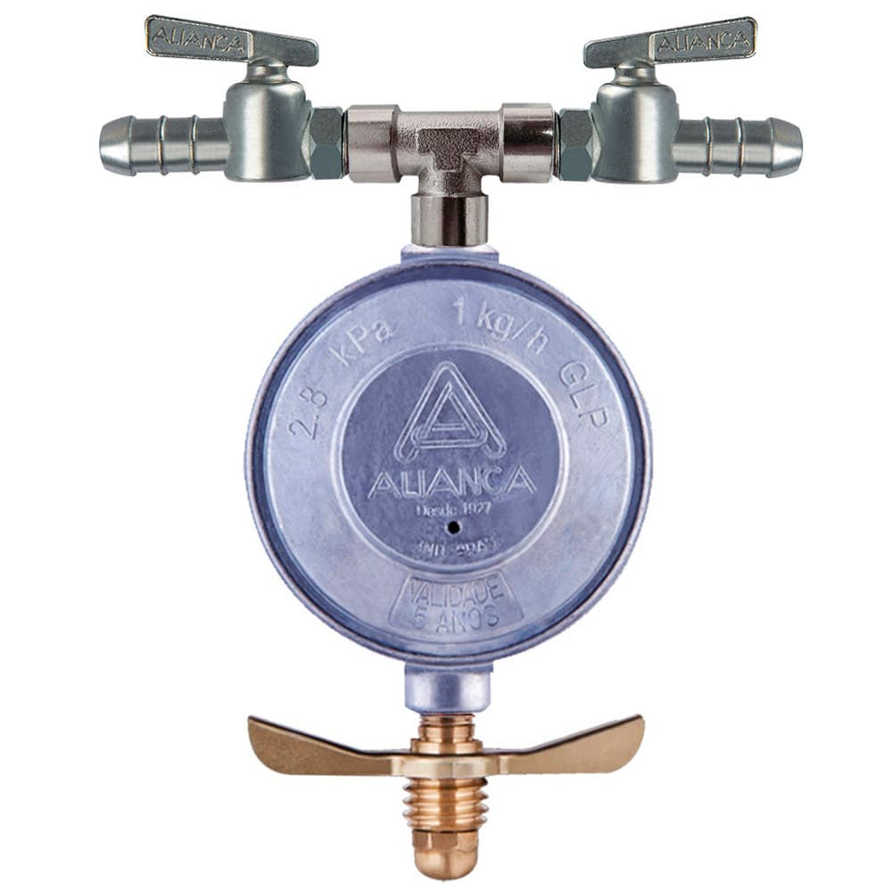 Regulador Registro De Gás Aliança 1kg/h com Saída Dupla Forno E Cooktop