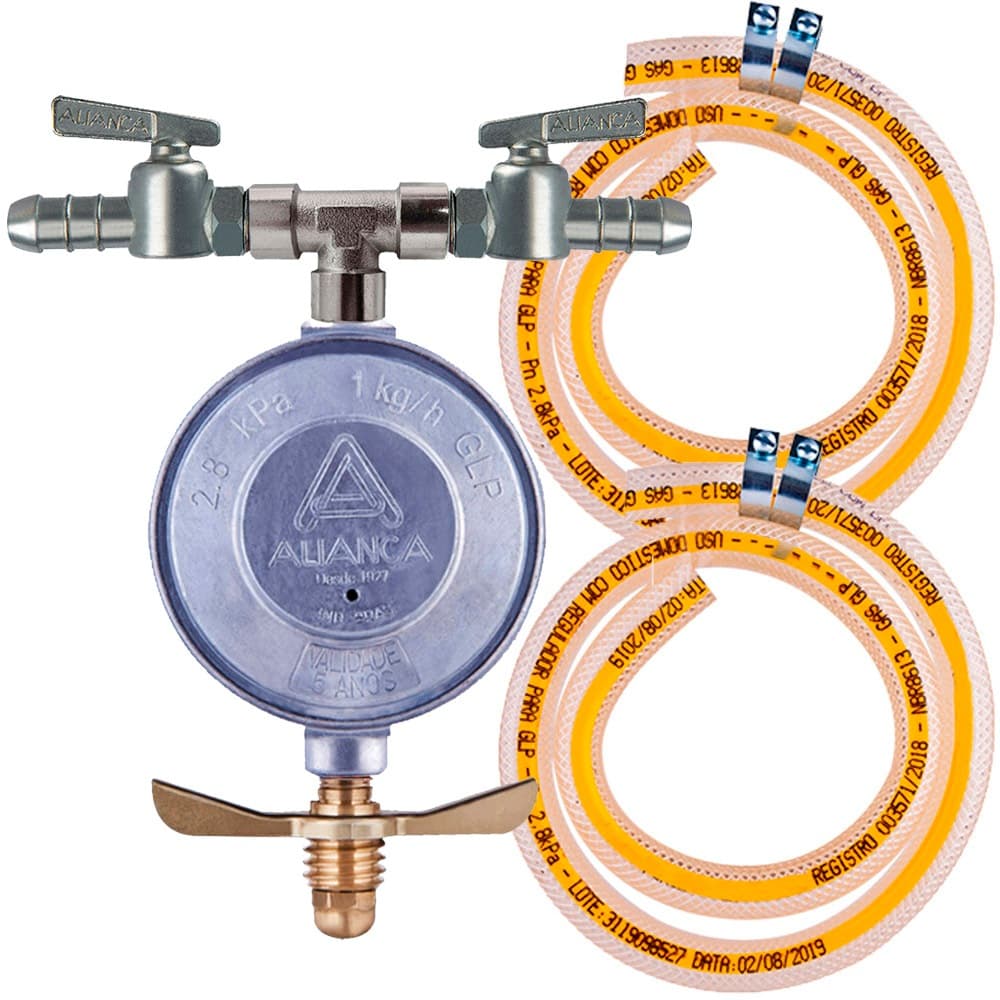 Regulador Registro De Gás Aliança 1kg/h Duplo + 2 Mangueiras de Gás Pvc