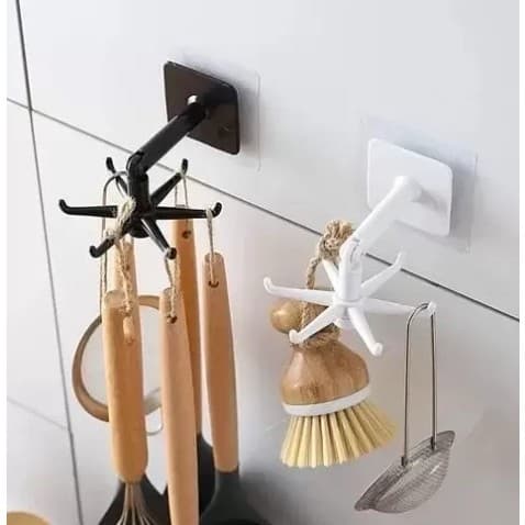 Kit 2 Ganchos Para Utensílios Rotatório de Cozinha Talheres Giratório Adesivo para Fixação Sem Furos Multifuncional