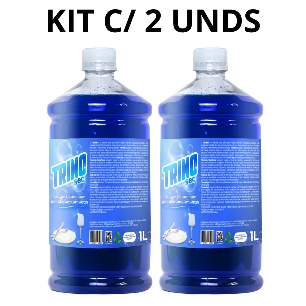 Kit 2 Secantes Abrilhantador Para Maquina De Lavar Louças TrinoSec Brilho Intenso Em Lava-louças 1L