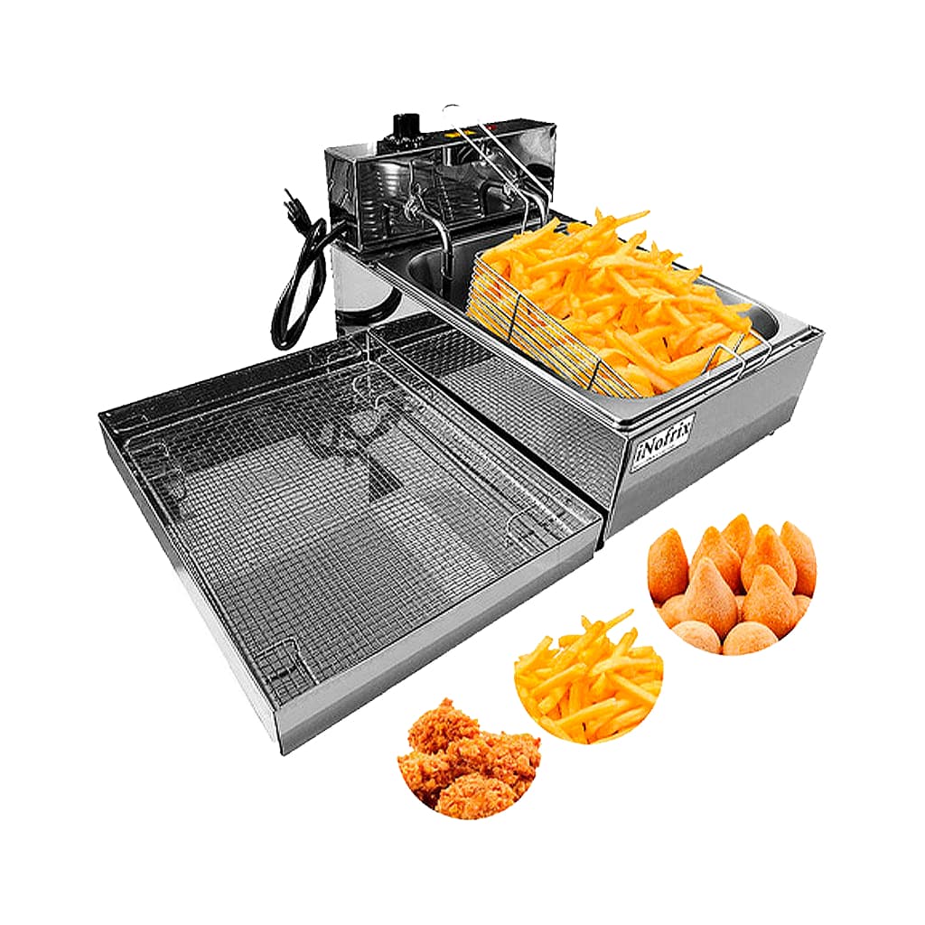 Fritadeira Elétrica Profissional 5l Inox + Escorredor Fritura