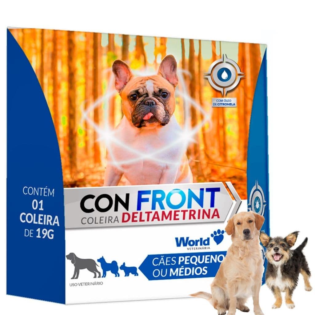 Coleira Para Cães Contra Pulgas , Carrapatos Deltametrina Óleo de Citronela Confront 19Gr com 48cm