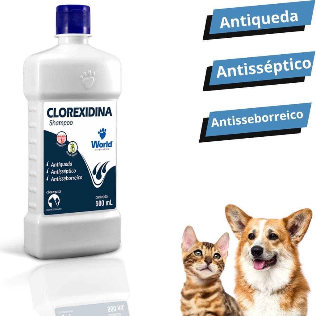 Shampoo Clorexidina Antiqueda Antisséptico Antifúngico World Veterinária para Cães Gatos 500 ml