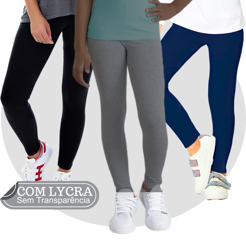 Calça Legging Infantil Menina 4 a 12 anos Suplex Liso Com Lycra Reforçada