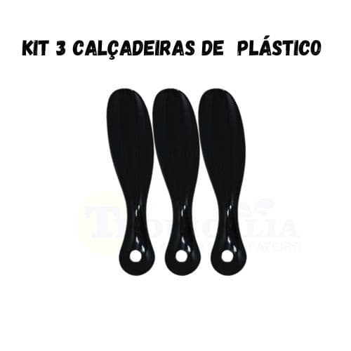 Kit 3 Unidades Calçadeira Preta de Plástico para Sapato Idoso Gestante Calçados Tênis 18cm