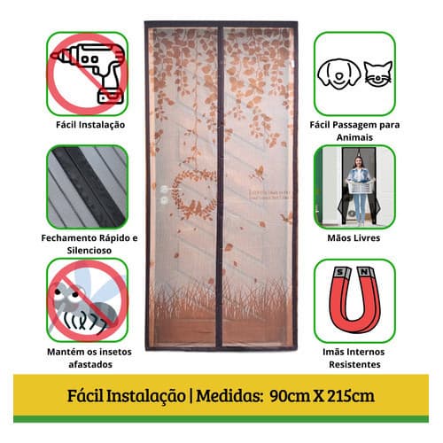Tela Mosquiteira Magnética Porta 90x215cm Marrom FortMesh