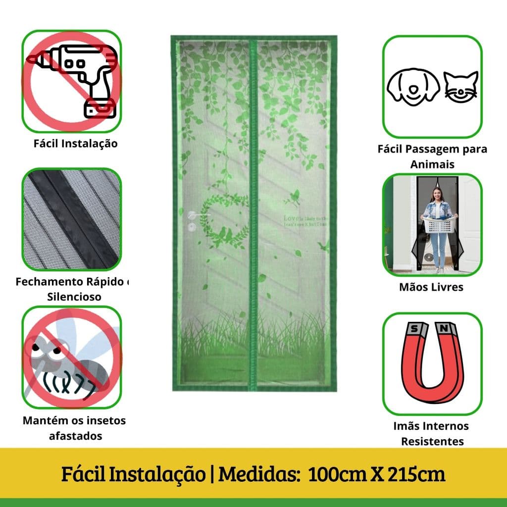 Tela Mosquiteira Magnética Porta 100x215cm Verde FortMesh