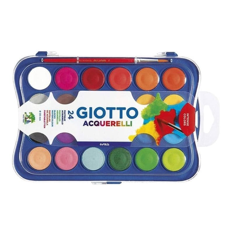 Estojo Aquarela Giotto Em Pastilha Mini 24 Cores 23mm Escolar + 1 Pincel