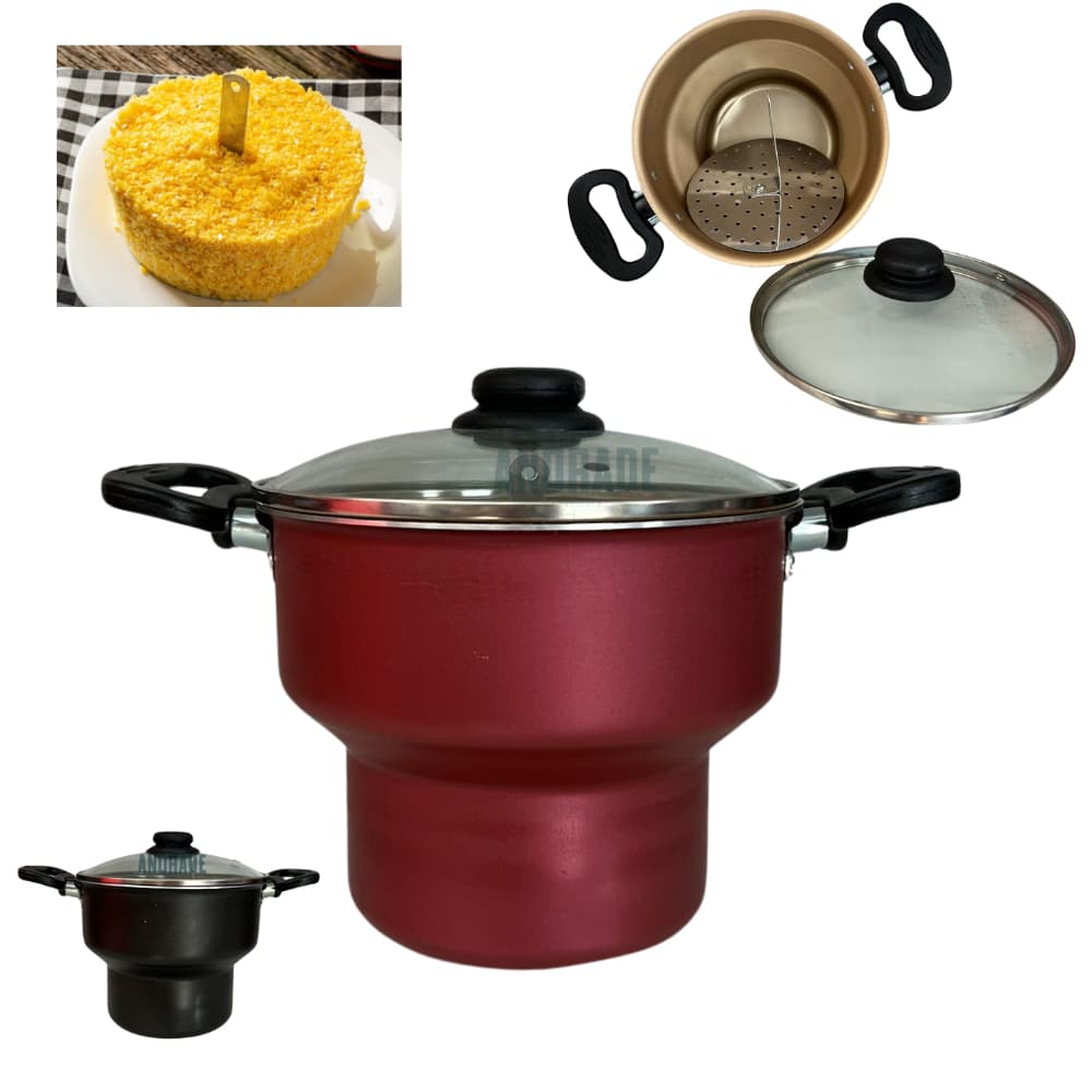 Cuscuzeiro Antiaderente Teflon Com Tampa de Vidro N18 Vermelho