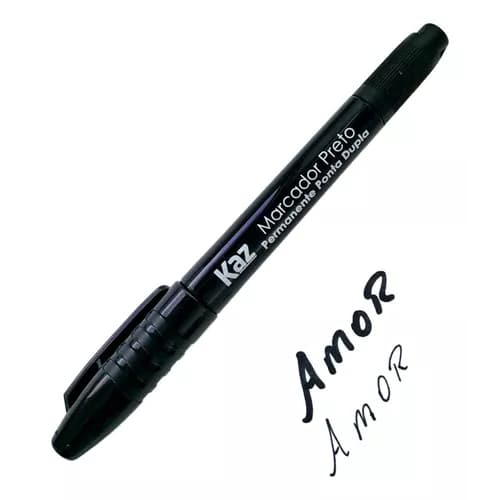 Marcador Preto Permanente Caneta Ponta Dupla Kaz