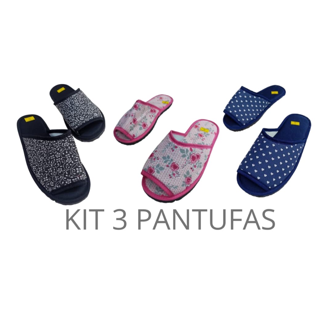 KIT 3 Chinelos de Pano confortável, chinelo de quarto, solado antiderrapante, Chinelo estampados - K-two calçados
