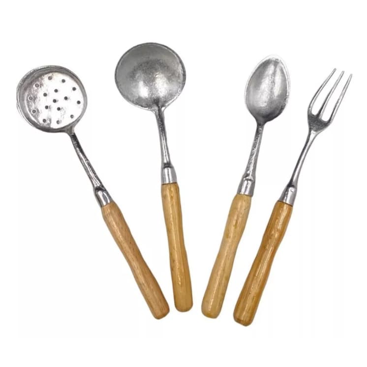Kit Cozinha Com 4 Peças Colher De Arroz Concha Para Feijão Escumadeira E Garfo