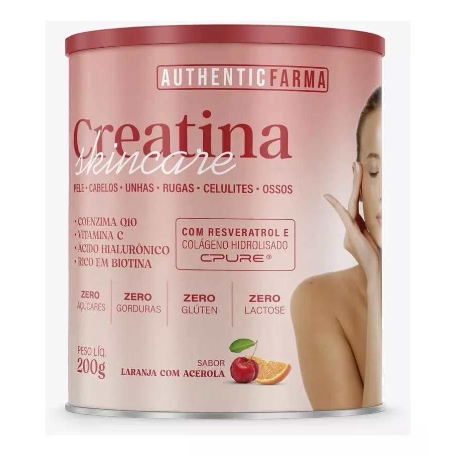 Creatina Skincare + Colageno Cpure + Coezima Q10 + Acido Hialuronico + Vit C + Biotina + Resveratrol + Acido Pantotenico Pele  Cabelos Unhas Ossos Suplemento Em Pó Sabor Laranja Com Acerola