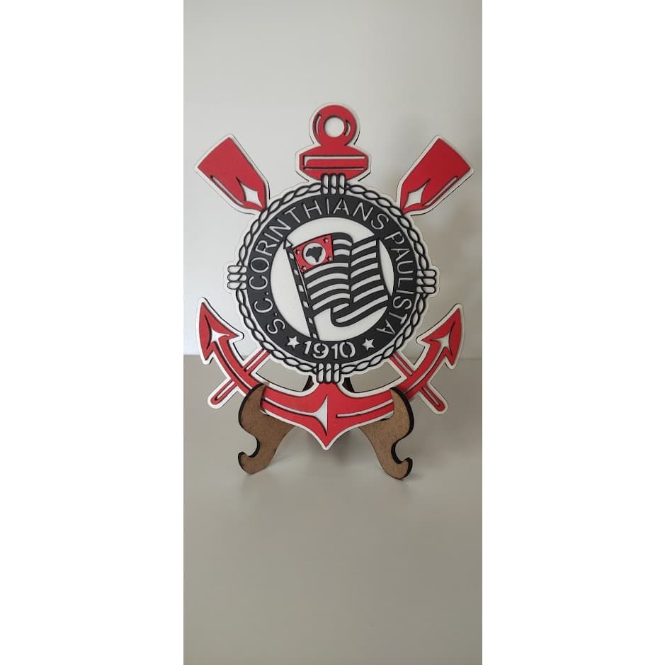 Escudo Corinthians em MDF Alto Relevo Decoração em Miniatura Brasil Futebol