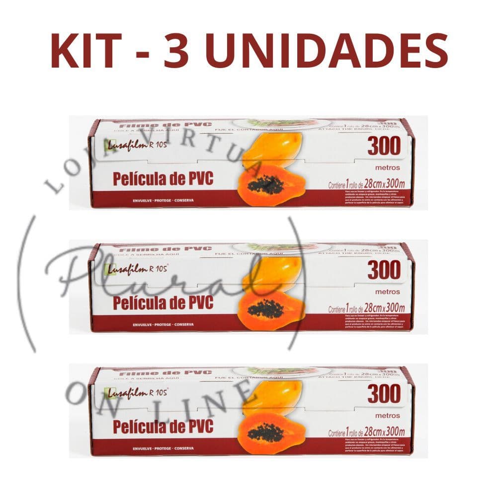 KIT 3 Filmes PVC 28cm X 300 Metros - Filme de PVC - COM LÂMINA DE CORTE