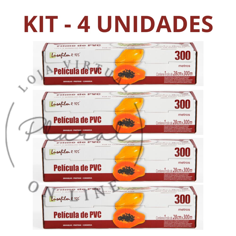 KIT 4 Filmes PVC 28cm X 300 Metros - Filme de PVC - COM LÂMINA DE CORTE