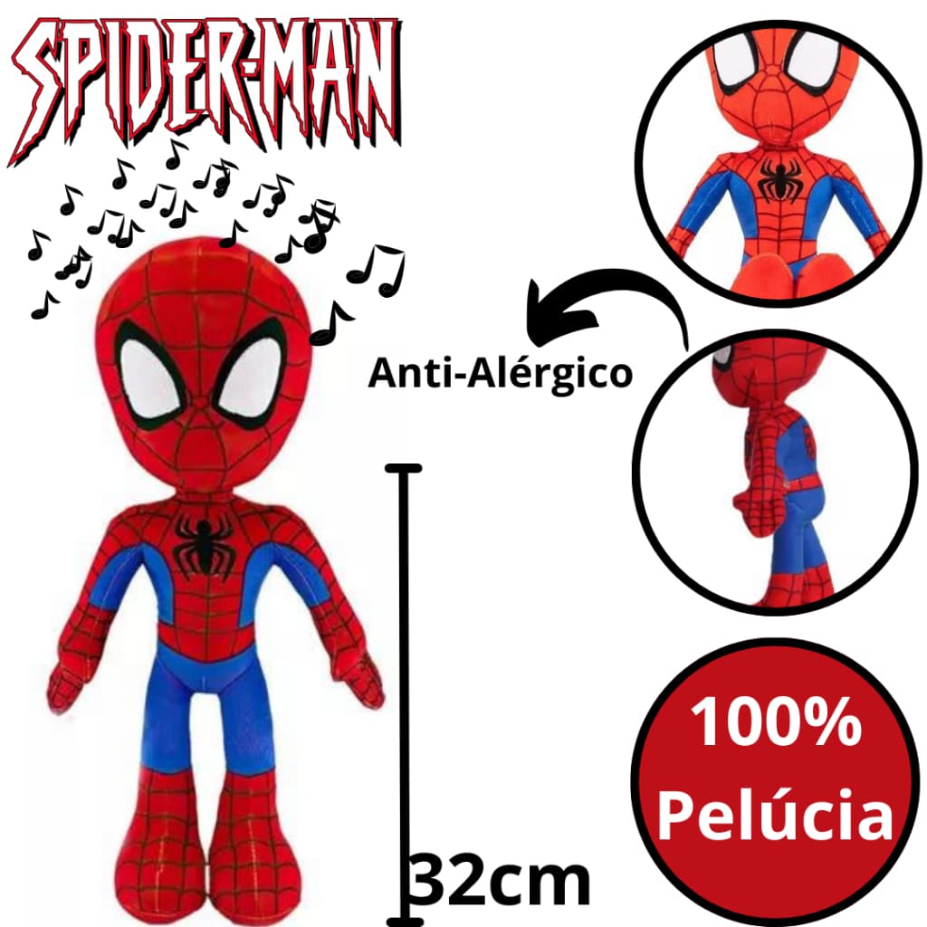 Pelúcia Homem Aranha 32cm Musical Alta Qualidade Brinuedo Infantil Envio Imediato