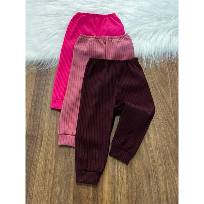 kit 3 Calça Mijão Bebê Menino e Menina Malha Canelada Enxoval Para Bebês