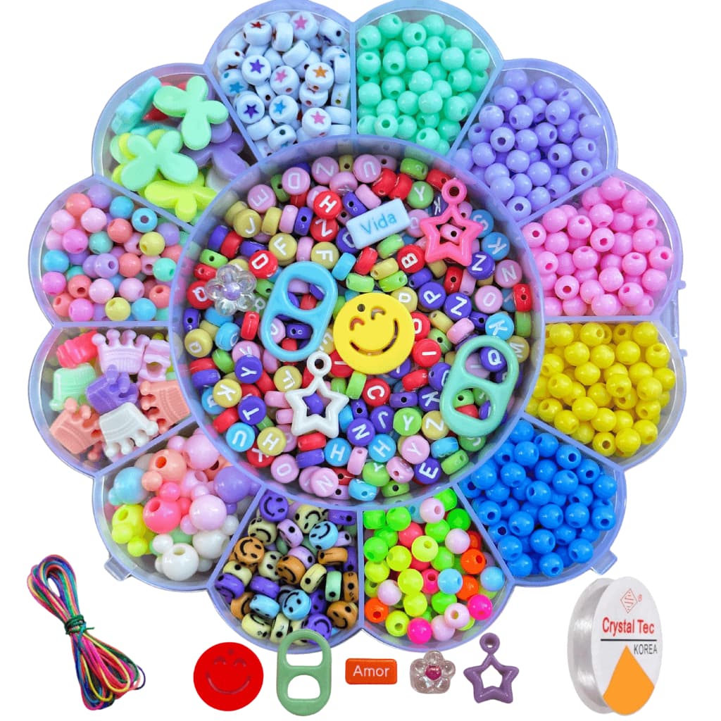 Maleta Kit Infantil Miçangas Para Pulseira Colar Chaveiro + Silicone