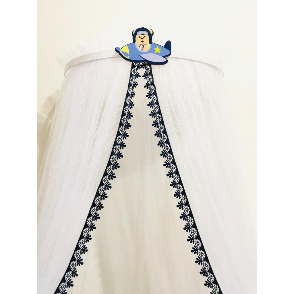 Dossel Urso Aviador e Mosquiteiro renda Azul Marinho