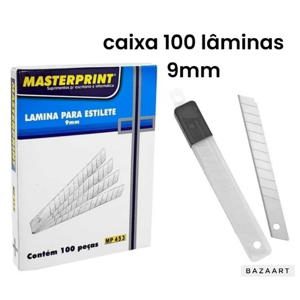 Lâmina Para Estilete 9mm caixa com 100 Laminas Lamina Masterprint
