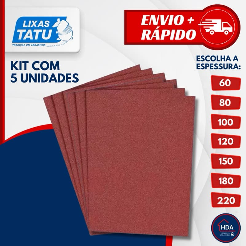 Lixa Para Massa Kit 5 Unidades Parede Reboco Massa Corrida Gesso 60 A 220 - Lixas Tatu