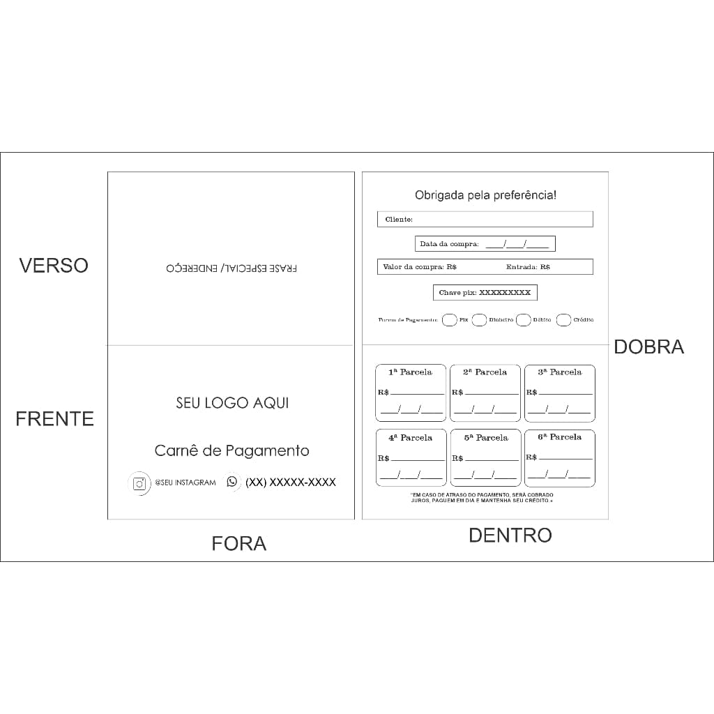 100 unidades CARNÊ DE LOJA COM DOBRA