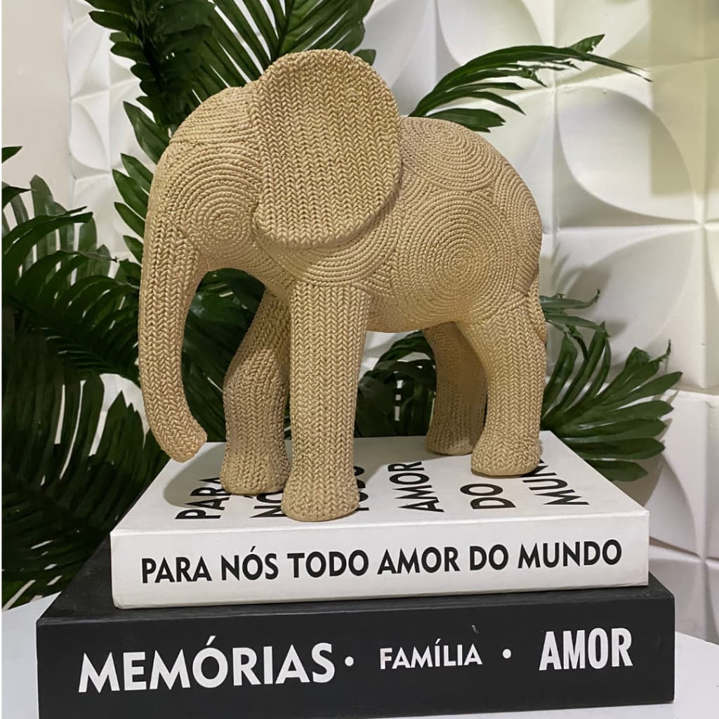 Estatueta Elefante G Imitação Sisal Rattan Decoração Sala Quarto Escritório Casa