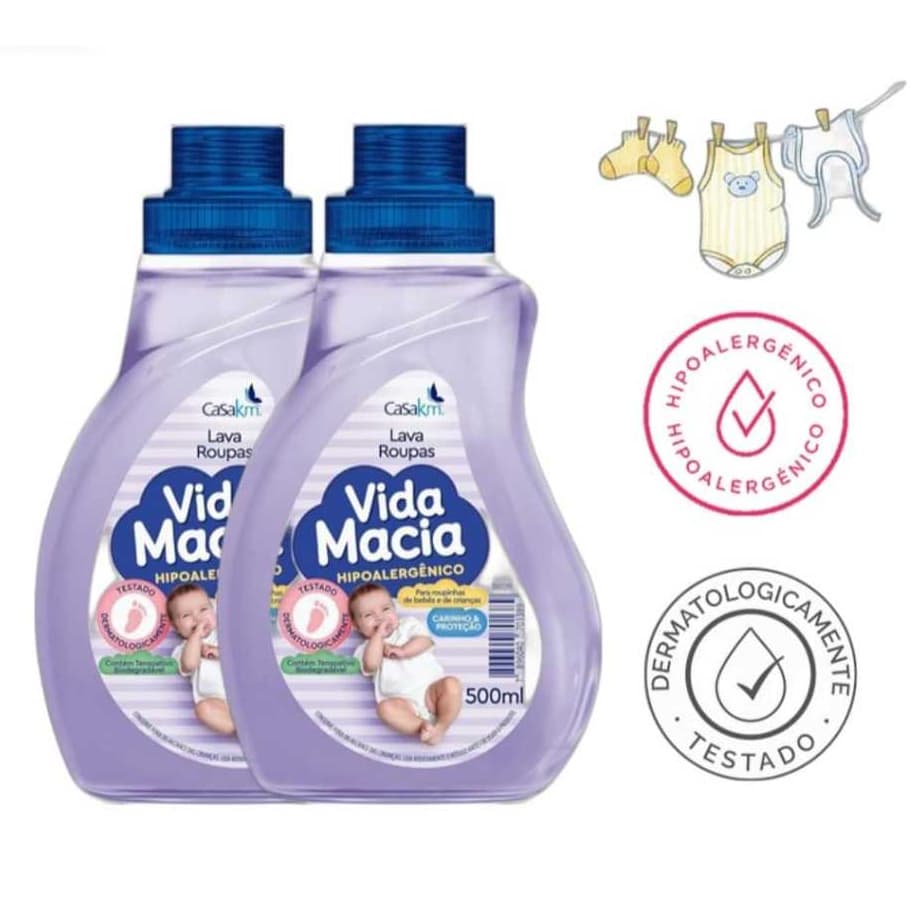 Kit Vida Macia Com 2 Lava Roupas De 500ml Para Bebês e Crianças Leve Mais Por Menos