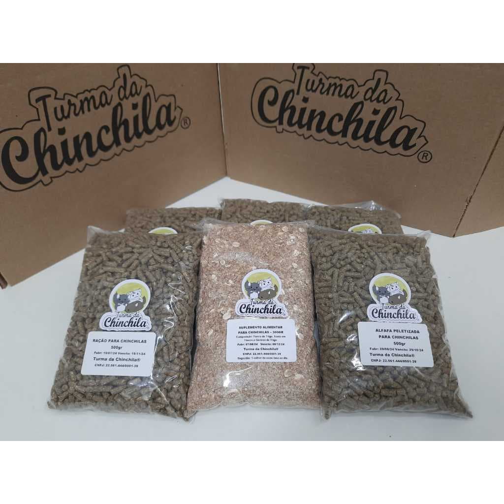 KIT 34 - 3 Rações + 2 Alfafas Peletizadas + 1 Suplemento Turma da Chinchila
