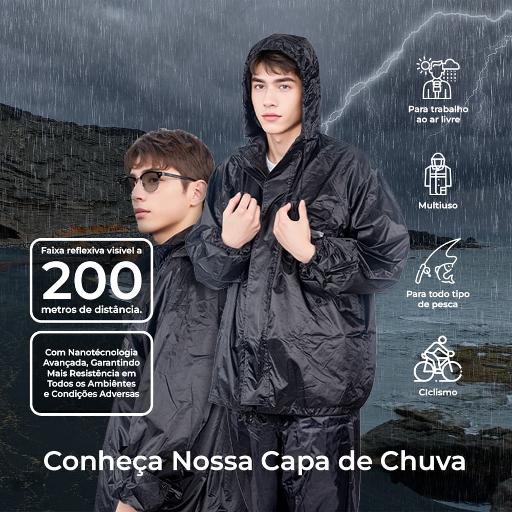 Kit Capa de Chuva Para Motoqueiro Adulta Masculina Feminina Com Faixa De Sinalizao