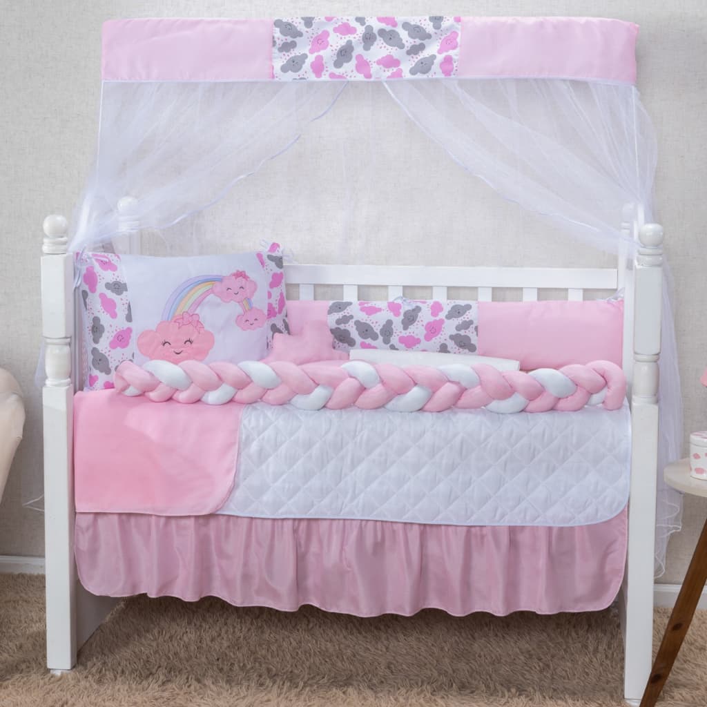 Kit Berço Americano e Nacional 07 Peças Menino e Menina Com Protetor Lateral e Trança