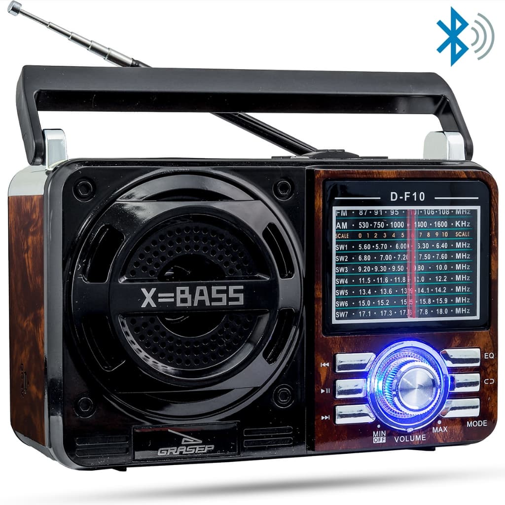 Rádio Estilo Retro Bluetooth Recarregável Portátil USB 12v Aux Cartão SD Sinal FM