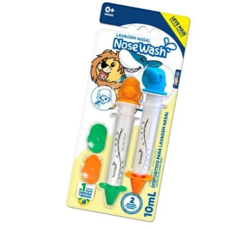Kit c/2 Seringa para Lavagem Nasal para Bebês e Crianças -  Leão e Tubarão 10ml - Nosewash