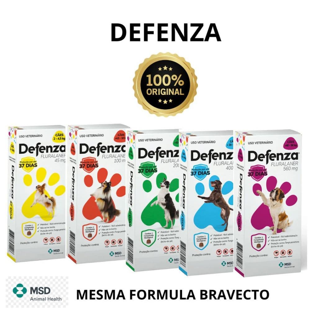 Antipulgas e carrapatos MSD Defenza todos os tamanhos  37 dias mesma formula bravecto