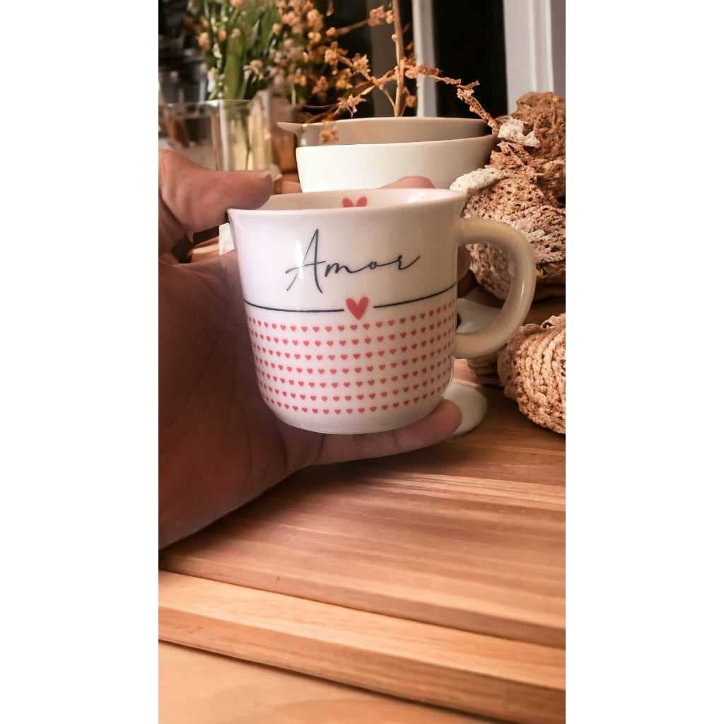 Jogo 6 Xícaras de Porcelana Ágata 200ml Palavras Positivas Café Decoração Cozinha