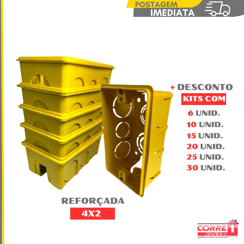 Kit Caixinhas de Luz e Energia Reforçadas p/ Tomada/Interruptor/elétrica 4x2 Amarela