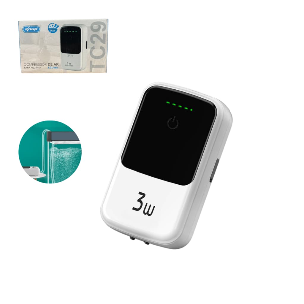 Compressor De Ar Bomba Oxigênio 2 Saídas Aquário 3W 5000mah Recarregável