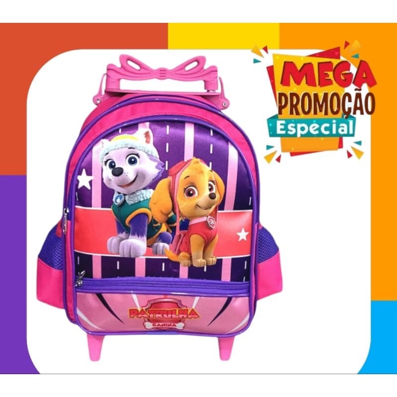 Mochila Escolar Infantil Creche Pequena Com Rodinha Sky Patrulha Canina Menina