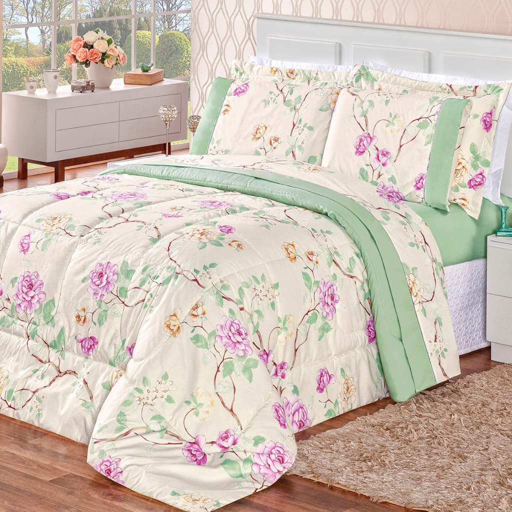 Kit Edredom Naturale Casal King Sizes Dupla Face 3 Pecas 200 Fios Micropercal