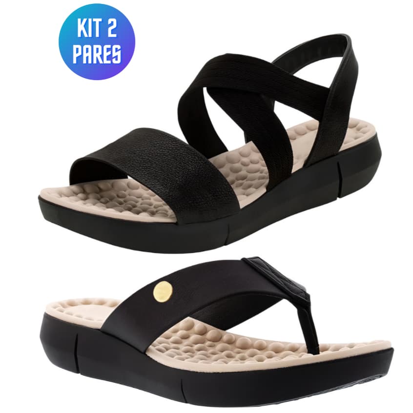 Kit 2 Pares Sandalia Chinelo Feminina Tamanco Rasteira Ortopedica Massageador Confortavel