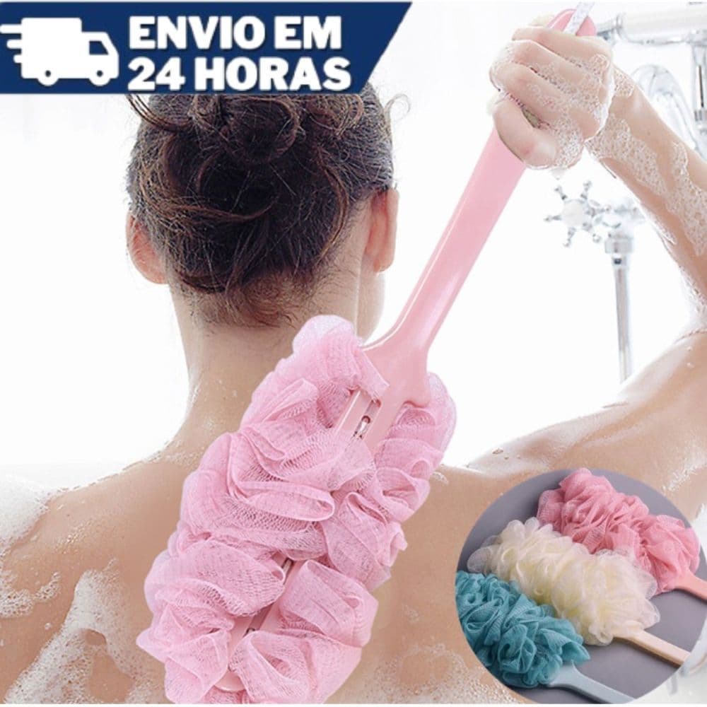 Escova com Esponja de Banho Para Lavar As Costas Cabo Longo Bucha Relaxante