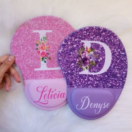 Mouse Pad Personalizado Ergonômico Com Nome e Inicial Com Apoio de Pulso Mousepad Presente
