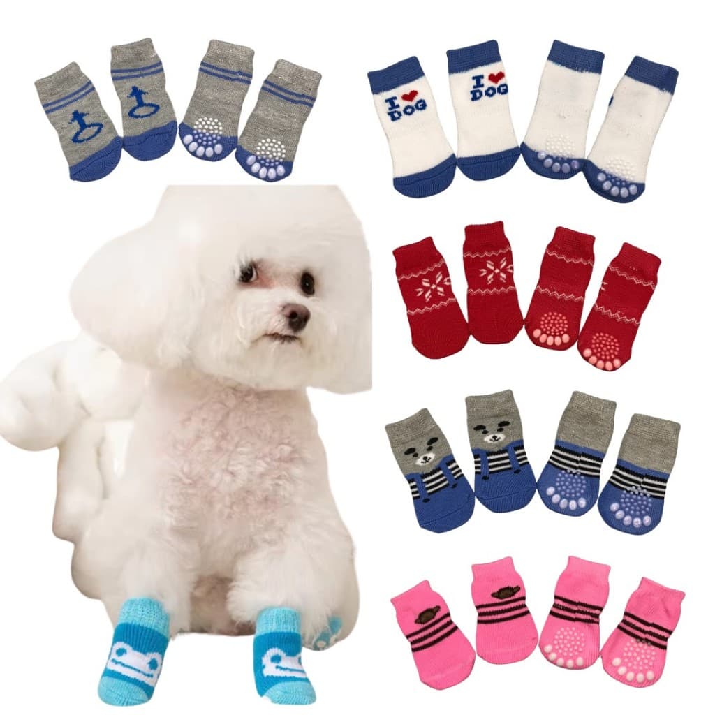 Kit 4 Meias Sapatinho Pet Antiderrapante Algodão Para Cachorro Gato Pequeno Porte