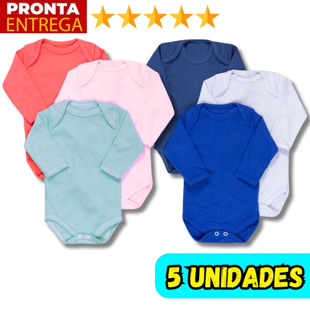 Kit 5 Unidades Body Manga Longa Bebê Infantil