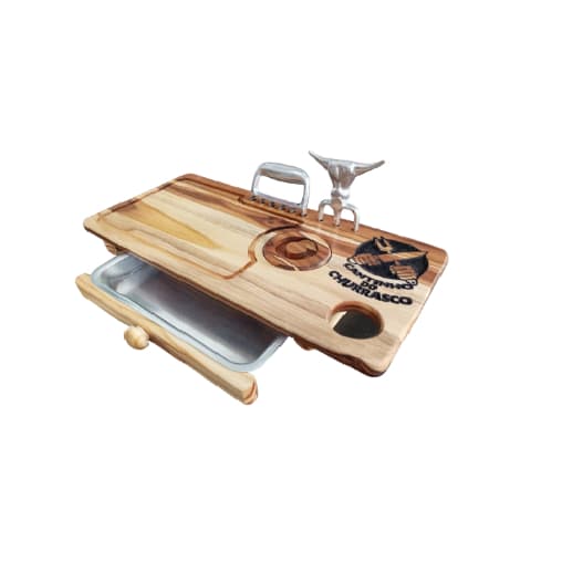 Kit Tabua De Carnes Churrasco C/bandeja Alumínio Garra/garfo- MVCCH