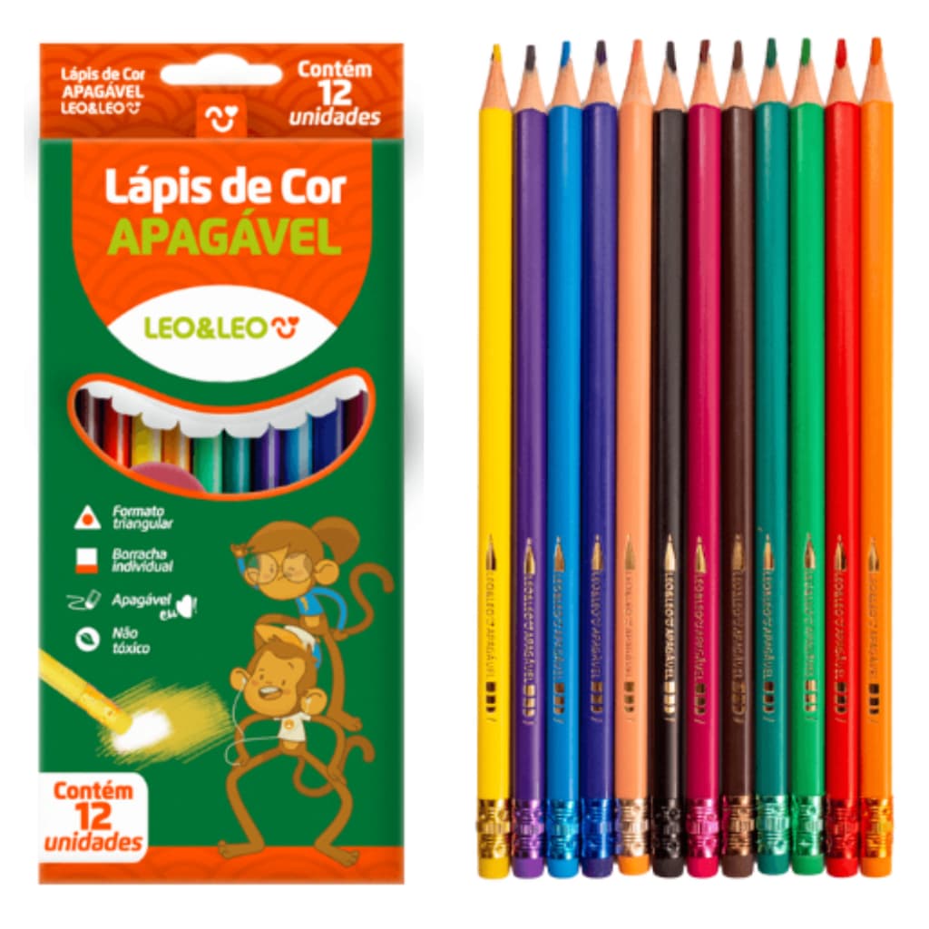 Lápis 12 Cores Apagavel Triangular Und Leoeleo