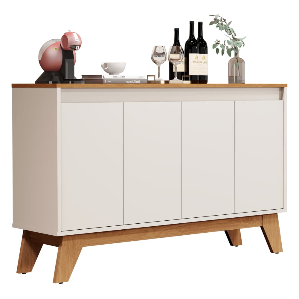 Buffet Balcão Cancun 4 Portas Aparador de Sala Estar Prateleiras